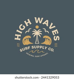 Vintage surf design template for surf club, surf shop, surf merch.