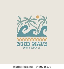 Vintage surf design template for surf club, surf shop, surf merch.