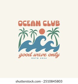 Vintage surf design template for surf club, surf shop, surf merch.