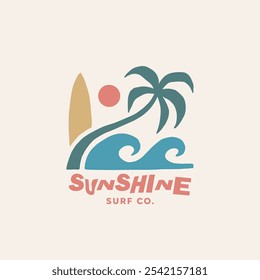 Vintage surf design template for surf club, surf shop, surf merch.