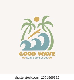 Vintage surf design template for surf club, surf shop, surf merch.