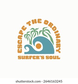 Vintage surf design template for surf club, surf shop, surf merch.	