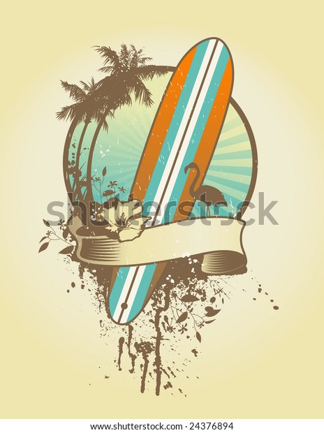 Vintage Surf Emblem Classic Longboard Floral Stock Vector (Royalty Free ...