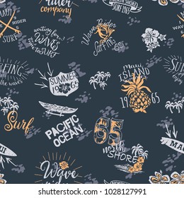 Vintage surf Hawaii  wave rider, grunge vector artwork seamless pattern for fabric  wallpaper prints and others