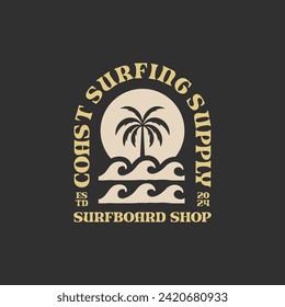 Vintage surf logo design template for surf club, surf shop, surf merch.