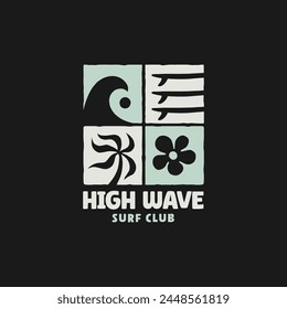 Vintage surf logo design template for surf club, surf shop, surf merch.