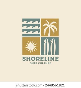 Vintage surf logo design template for surf club, surf shop, surf merch.