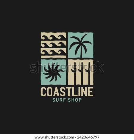 Vintage surf logo design template for surf club, surf shop, surf merch.