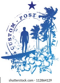 vintage surf scene with post mark