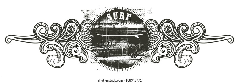 vintage surf shield with copy space