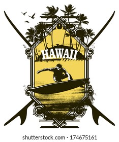 vintage surf shield with rider and palms
