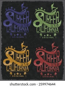 vintage surf typography, t-shirt graphics, vectors