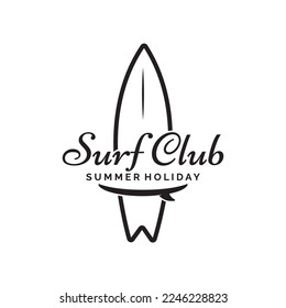 Vintage surfboard logo,surfing on summer beach.For business,badge,holiday, ,label,emblem.