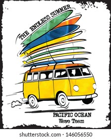 vintage surfer bus sketch