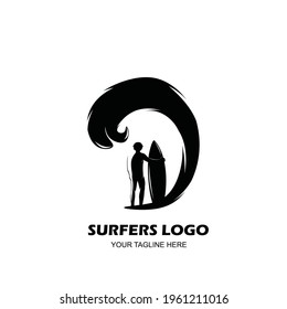 Vintage surfer logo silhouette vector