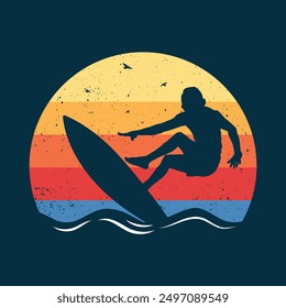 Vintage Surfer Retro Surfing Beach Surf Graphic illustration for Printing t shirt