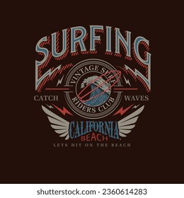 Vintage Surfing California Typography summer beach tee graphic print design