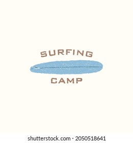 vintage surfing camp logo vector illustration with amazing brush. simple surfing camp logo vector illustration with retro and vintage styles isolated on white background