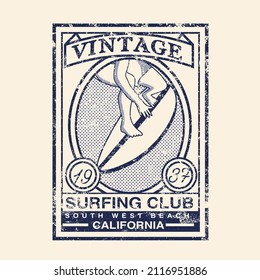 Vintage Surfing club california  typogrpahy grunge  surf board vintage border for t shirt print graphic design vector illustration,poster,banner,stamp,surf poster