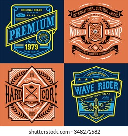 Vintage surfing emblem graphic set