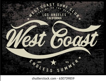 Vintage Surfing graphics and Emblem with grunge background.