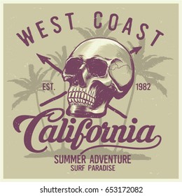 Vintage Surfing graphics and Emblem with grunge background.