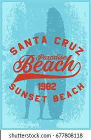 Vintage Surfing graphics and Emblem with grunge background.