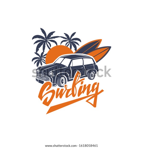 Vintage Surfing label isolated on white.\
Vector illustration.