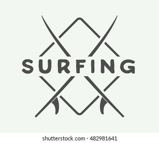 Vintage surfing logo, emblem, badge, label, mark. International surfing day card. Graphic art. Vector Illustration. Graphic Art.


