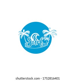 Vintage Surfing logo template. Surf Badge. Summer fun. Surfboard elements. Outdoors activity - boarding on waves.