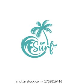 Vintage Surfing logo template. Surf Badge. Summer fun. Surfboard elements. Outdoors activity - boarding on waves.