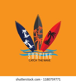 Vintage surfing logotype, badge or emblem. Surfer, beach style logo design. Summer boarding on waves