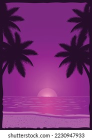 Vintage surfing poster with a beach and palms