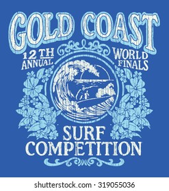 Vintage Surfing T-shirt Graphic Design. Gold Coast Surf Competition.