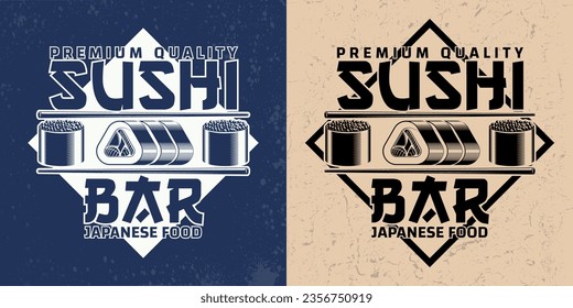 Vintage sushi bar logo or emblem design