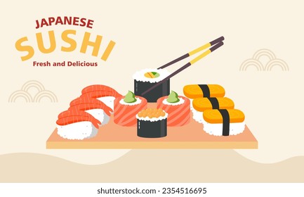Diseño de afiches de sushi vintage con carácter de sushi vectorial