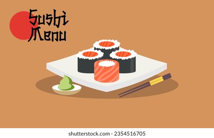 Vintage sushi poster design with vector sushi character