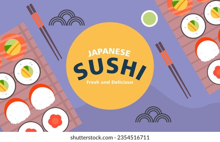 Vintage sushi poster design with vector sushi character