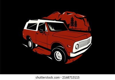 Vintage SUV Car Red Color Adventure Graphic Design