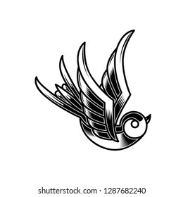 Vintage swallow illustration in engraving style. Design element for poster,card, sign, emblem, t shirt. Vector illustration