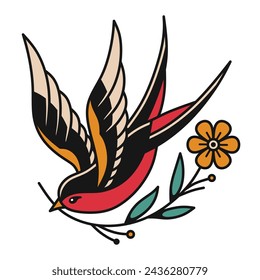 Vintage swallow tattoo vector design