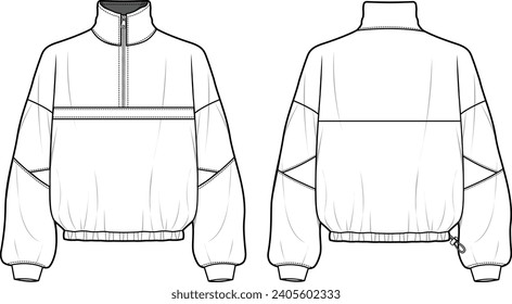 Cad vectorial de dibujo técnico de cuello alto de sudor ventilado superior cremallera