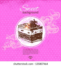 Vintage sweet background. Hand drawn illustration. Menu for restaurant and cafe