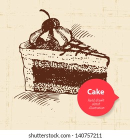 Vintage sweet cake background with color bubble. Hand drawn illustration