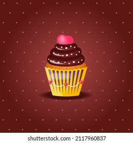 Vintage sweet food dessert cupcake on cafe retro poster with squared background vector illustration.	