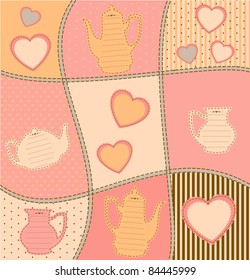 Vintage sweet tea pots. Vector background