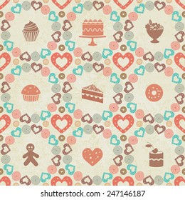 Vintage sweets themed seamless pattern background