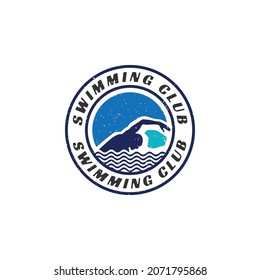 Vintage Swimming Sport Stamp Sticker Emblem Label applied for swimming and pool logo design inspiration.