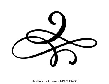 Vintage swirl calligraphic flourish, vector divider ornament design. Illustration for book, greeting card, wedding invitation, Valentines Day