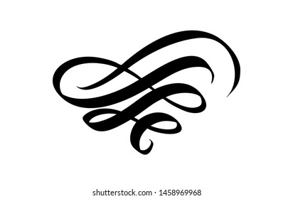 Vintage swirl calligraphic flourish, vector divider ornament design. Illustration for book, greeting card, wedding invitation, Valentines Day